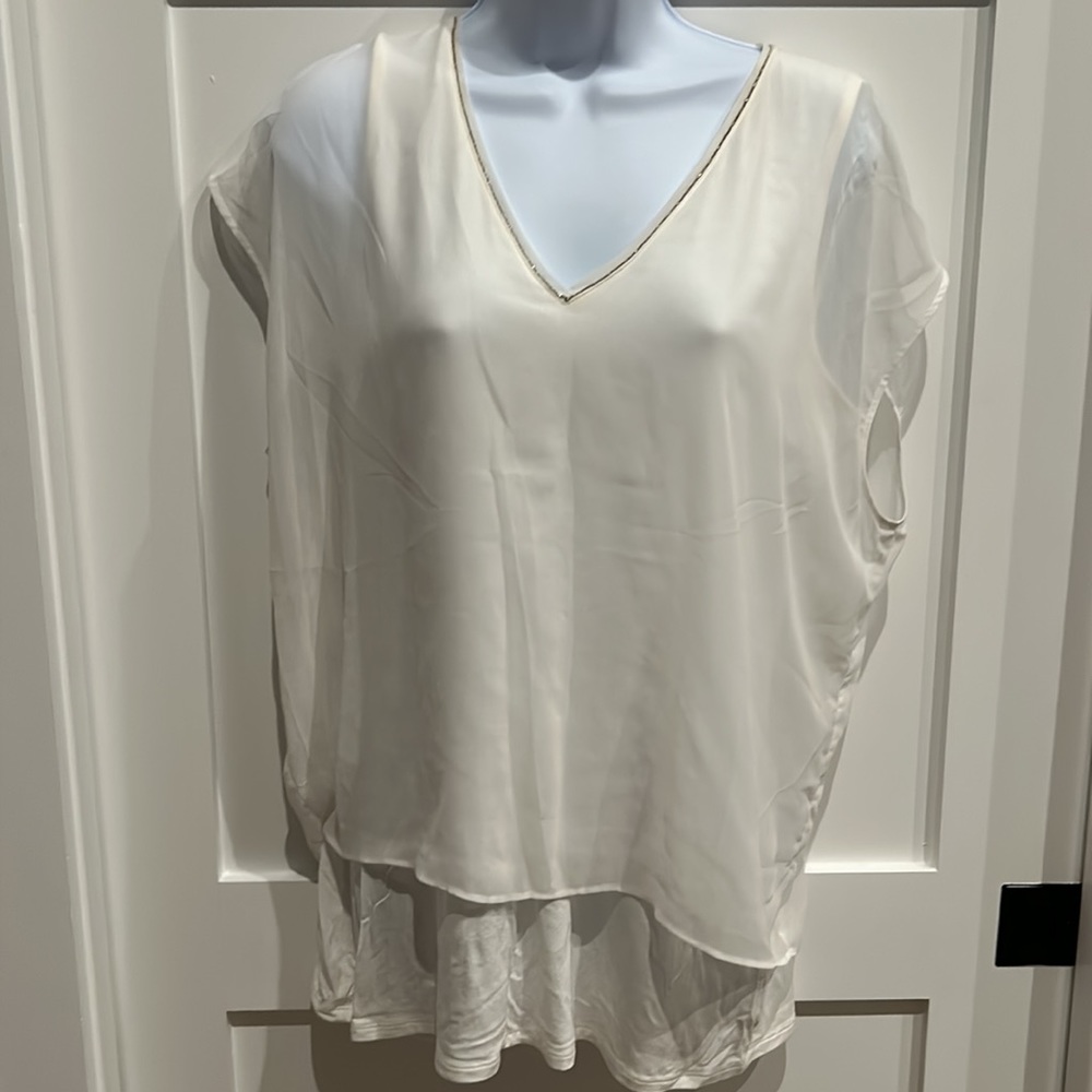 White House black market tshirt with sheer overlay